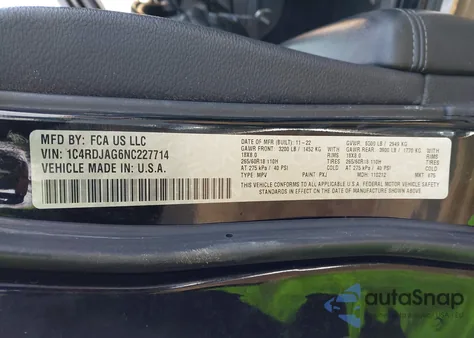 2022 Dodge Durango Sxt Awd from USA, damaged, VIN 1C4RDJAG6NC227714